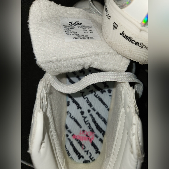 Halo iridescent shine and Pearl white Justice Girls Mid Top Court Sneakers - Picture 6 of 9